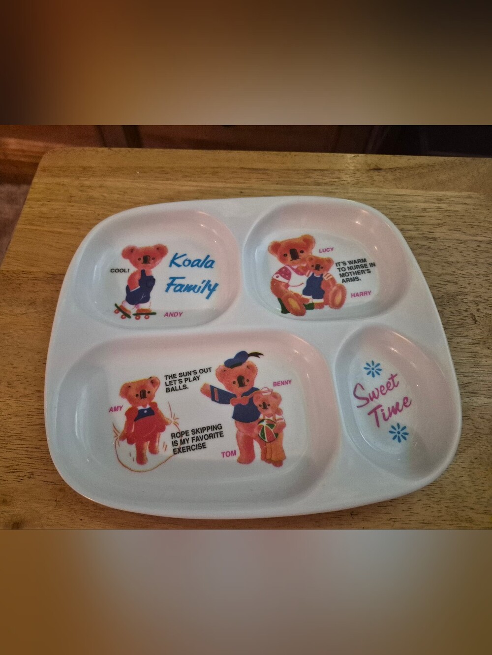Vintage 1996 Chen Hao Koala Family Melamine Divided Kids Portion Plate